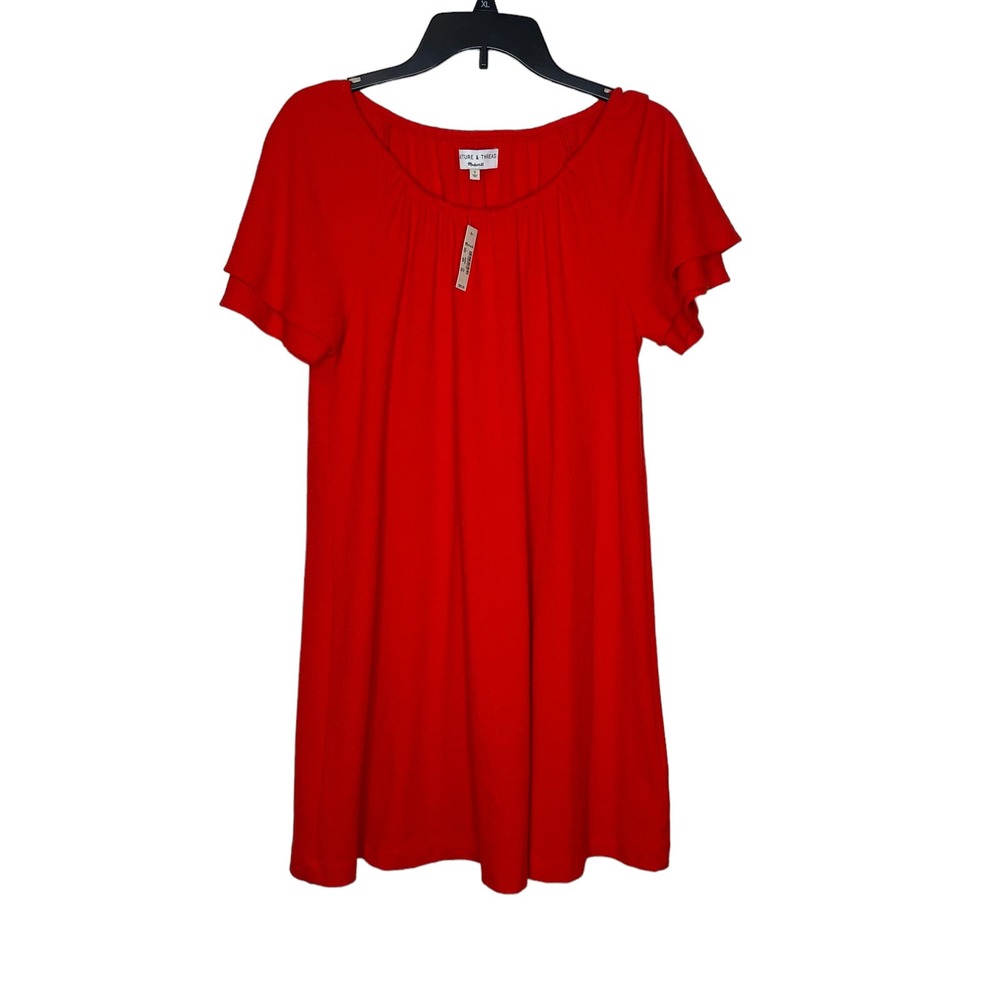 Madewell Women's Dress Texture&Thread Elastic Scoop Neck Tiered Sleeve Small NWT